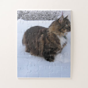 Puzzle chat de la forêt norvégienne dans la neige