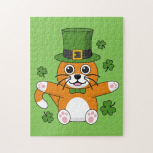 Puzzle Chat de la Saint Patrick avec dessin Shamrock