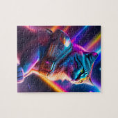 Puzzle Chat de l'astronaute néon futuriste de science-fic (Horizontal)