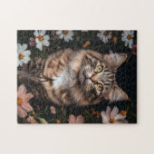 Puzzle Chat de Maine Coon entouré de fleurs (Horizontal)
