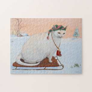 Puzzle Chat de Noël blanc en neige