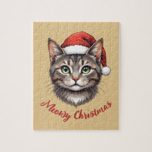Puzzle Chat de Noël mignon personnalisé avec chapeau de P