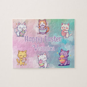 Puzzle Chat de Pâques personnalisé Joyeuses Pâques