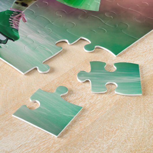 Puzzle Chat de patinage sur glace adorable en vert (Côté)