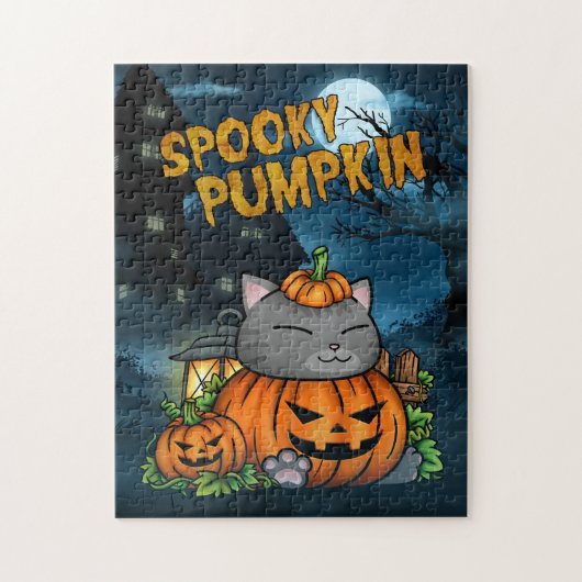 Puzzle Chat de pumpkin effrayant d'Halloween (Vertical)
