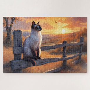 Puzzle Chat de Siamese sur une clôture à rail cassé