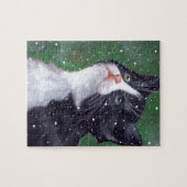 Puzzle Chat de smoking regardant des flocons de neige, (Horizontal)