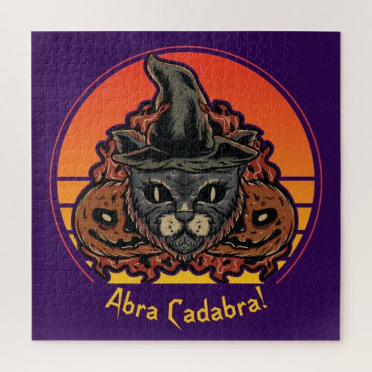 Puzzle Chat d'Halloween en sorcière Casquette Abra Cadabr (Vertical)