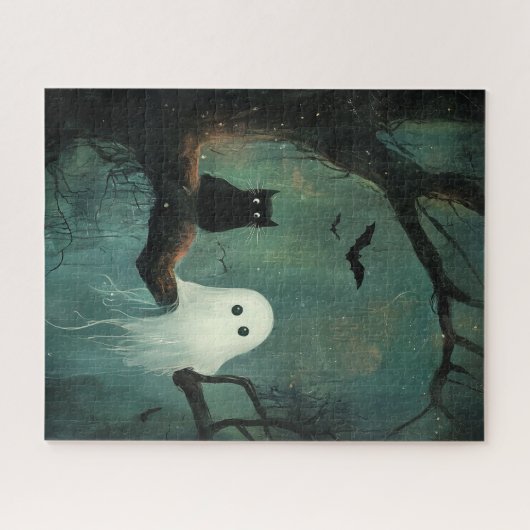 Puzzle Chat d'Halloween et fantôme (Horizontal)