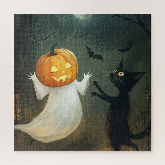 Puzzle Chat d'Halloween et fantôme (Vertical)