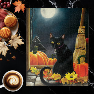 Puzzle Chat d'Halloween noir