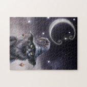 Puzzle Chat d'Halloween noir portant un Casquette de sorc (Horizontal)