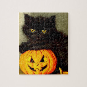 Puzzle Chat d'Halloween vintage et lanterne Jack-o’