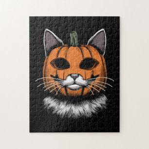 Puzzle Chat d'Halloween, visage Citrouille