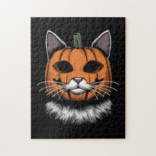 Puzzle Chat d'Halloween, visage Citrouille (Vertical)