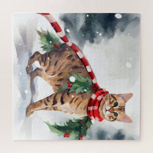 Puzzle Chat du Bengale à Noël de neige (Horizontal)