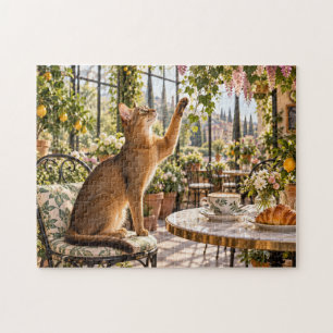 Puzzle Chat du café de jardin tendant vers les fleurs