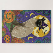 Puzzle Chat éffrayant Siamese Halloween sorcière et Citro (Horizontal)