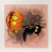 Puzzle Chat effrayé par Citrouille Fun Halloween caractèr (Horizontal)