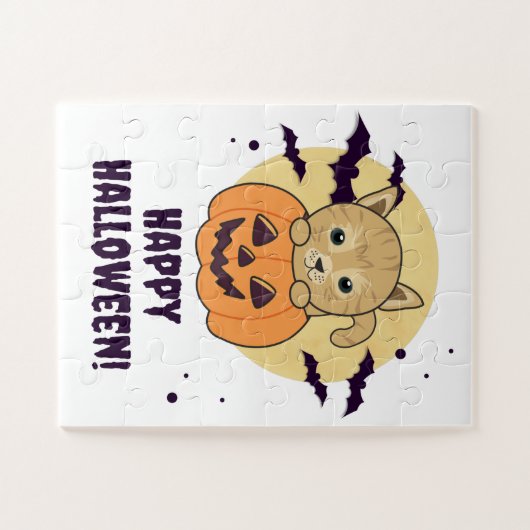 Puzzle Chat En Citrouille Chats Doux Joyeux Halloween Jig (Horizontal)