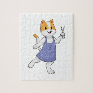 Puzzle Chat en coiffeur avec ciseaux