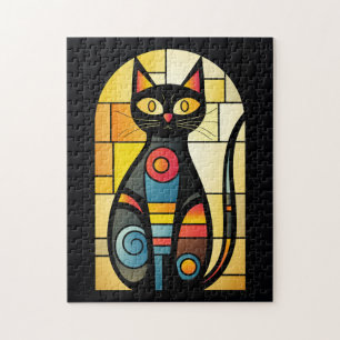 Puzzle Chat en faux vitrail