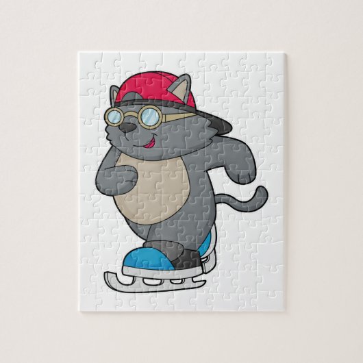 Puzzle Chat en patinage sur glace avec patins sur glace (Vertical)