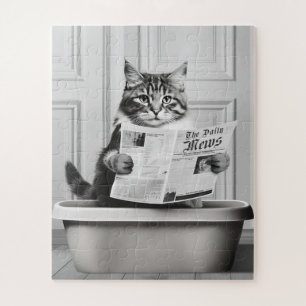 Puzzle Chat est assis sur la Toilette, chat lire une nouv