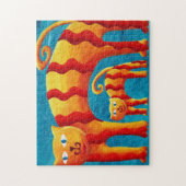 Puzzle Chat et chaton incurvés couleur Whimsical moderne (Vertical)
