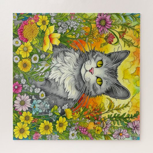 Puzzle Chat et Fleurs Whimsical (Horizontal)