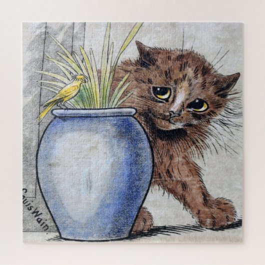 Puzzle Chat et petit oiseau jaune, Louis Wain (Vertical)