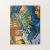 Puzzle Chat et souris assis devant une cheminée 459 (Vertical)
