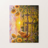 Puzzle Chat et Souris Coucher de Soleil sur une Clôture (Vertical)