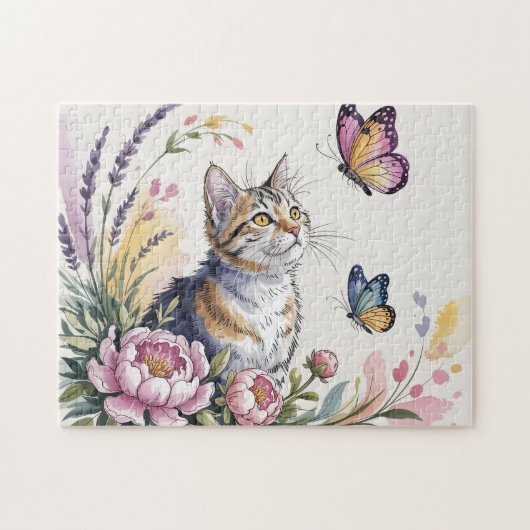 Puzzle Chat floral aquarelle (Horizontal)