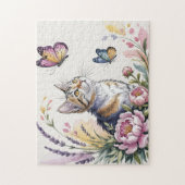 Puzzle Chat floral aquarelle (Vertical)