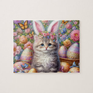 Puzzle Chat Fluffy Avec Oreilles de Lapin