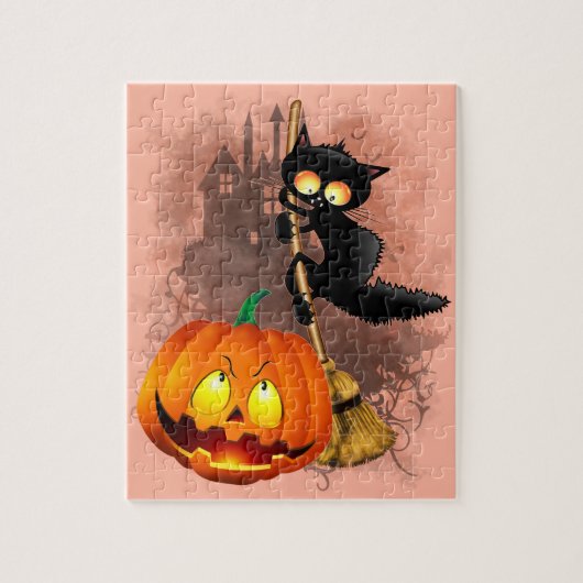 Puzzle Chat Fun Halloween personnage effrayé par un Citro (Vertical)