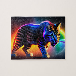 Puzzle Chat futuriste avec les couleurs arc-en-ciel, Chat