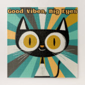 Puzzle Chat Good Vibes Big Eyes | Chat noir mignon (Vertical)