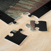 Puzzle Chat gris avec café sur fond ocre (Côté)