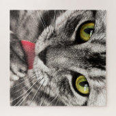 Puzzle Chat gris avec cuisse des yeux jaunes (Horizontal)