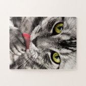 Puzzle Chat gris avec cuisse des yeux jaunes (Horizontal)