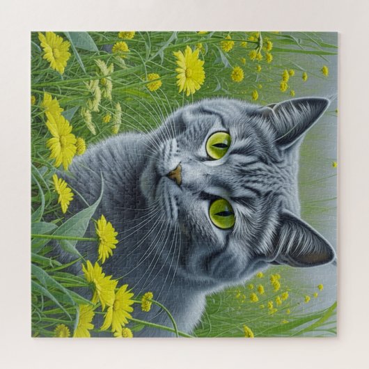 Puzzle Chat gris mignon avec Yellow Eyes Ai Art (Horizontal)