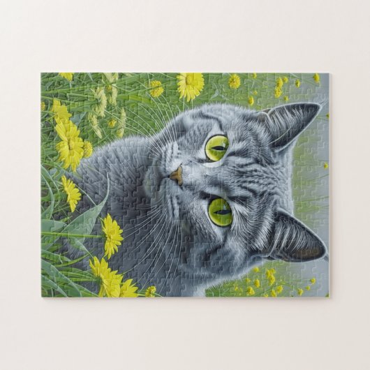 Puzzle Chat gris mignon avec Yellow Eyes Ai Art (Horizontal)