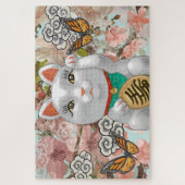 Puzzle Chat japonais chanceux | Fleurs (Vertical)