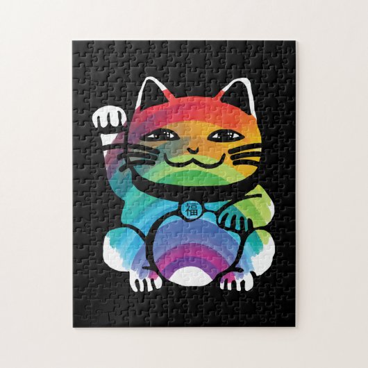 Puzzle Chat japonais de bonne chance avec arc-en-ciel (Vertical)