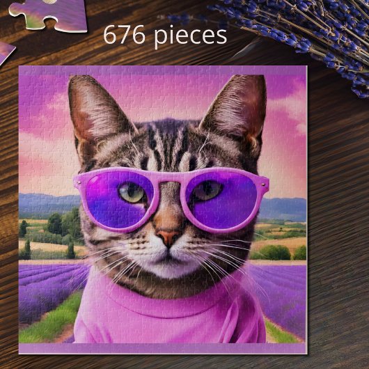 Puzzle Chat jazzy - - champ de lavande