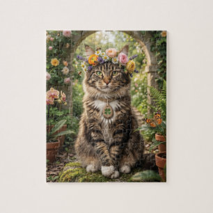 Puzzle Chat Maine Coon portant une couronne de fleurs dan