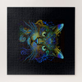 Puzzle Chat Maine Coon Psychedelique en Bleu (Horizontal)