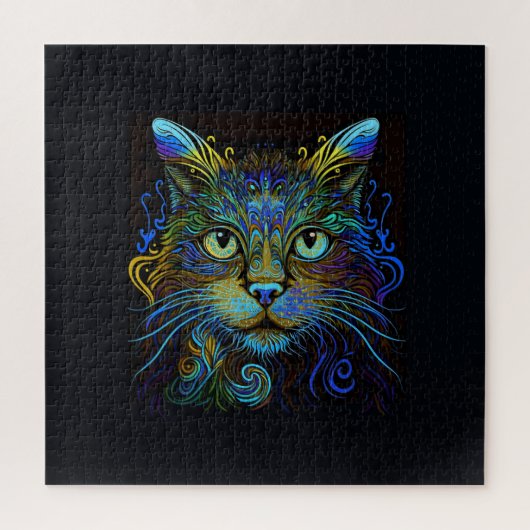 Puzzle Chat Maine Coon Psychedelique en Bleu (Vertical)